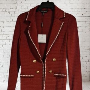 Ming Wang Red Textured Blazer with Gold Accents